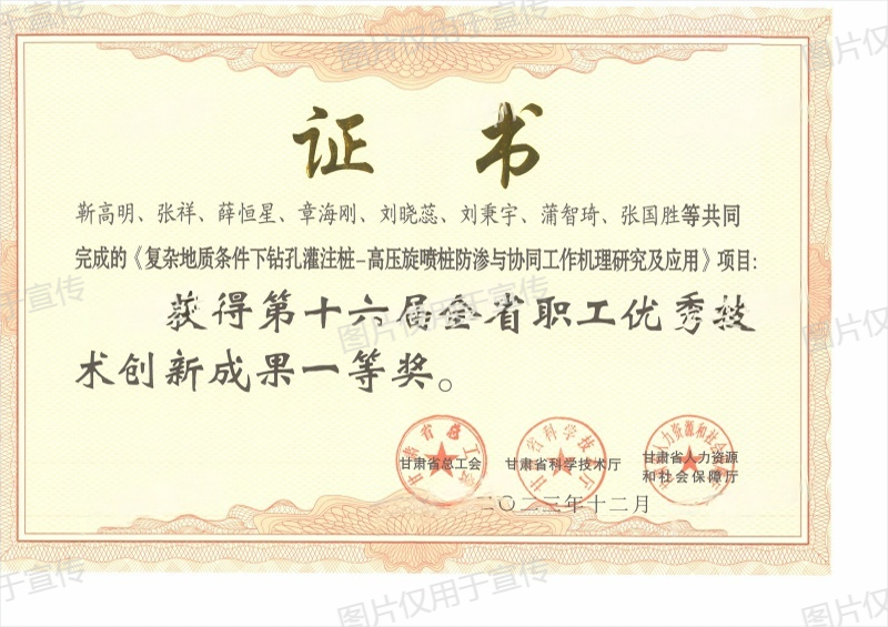 全省職工優(yōu)秀技術(shù)創(chuàng)新成果一等獎-復(fù)雜地質(zhì)條件下鉆孔灌注樁-高壓旋噴樁防滲與協(xié)同工作機(jī)理研究及應(yīng)用(1).png